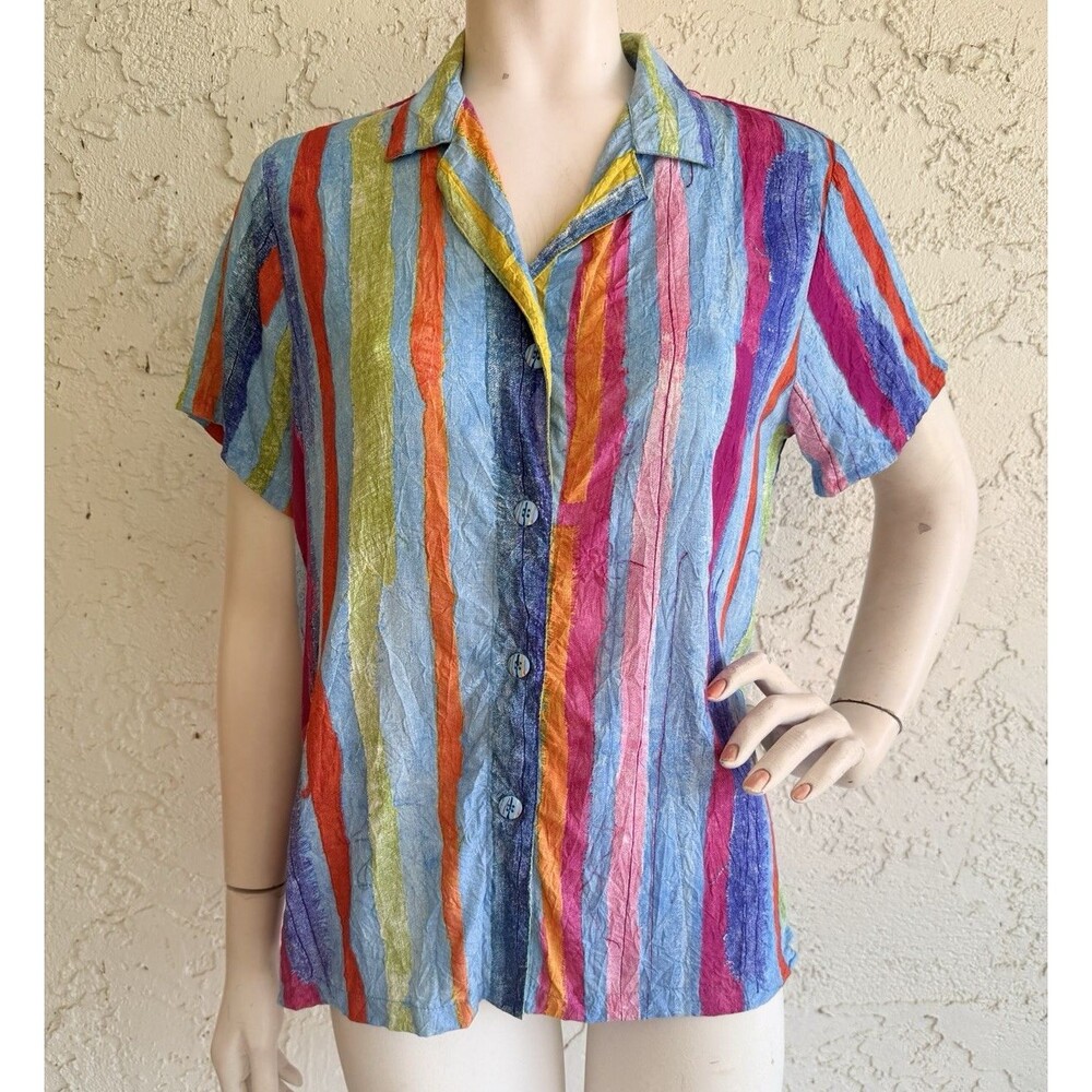 JAMS WORLD Womens Blouse Top Size Small 60th Anniversary Colorful Hawaiian Print